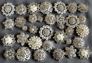 50 Assorted Rhinestone Button Brooch Embellishment Pearl Crystal Wedding Brooch  - Picture 1 of 12
