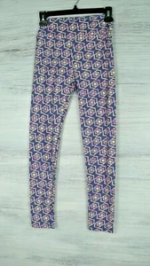 Lularoe One Size OS Leggings Blue Pink and Cream Abstract Design - Picture 1 of 5