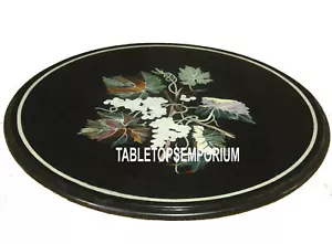 Mesa central de mármol negro de 18"" mejores regalos incrustación de uvas decoración semipreciosa - Imagen 1 de 4