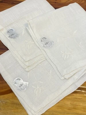 Conjunto Vintage de 3 Lenços Desco Todo Linho Branco Floral Bordado Senhoras Hankies - Imagem 1 de 4