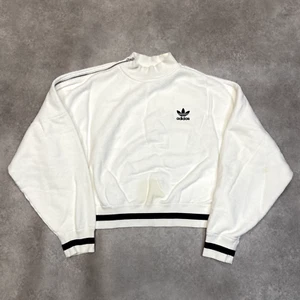 Adidas Sweatshirt Womens XL Trefoil Varsity College Cropped Boxy Jumper, White - Picture 1 of 12