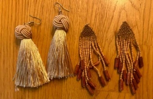 2 pair of fun dangly vintage pierced earrings: beads and fabric! - Picture 1 of 4