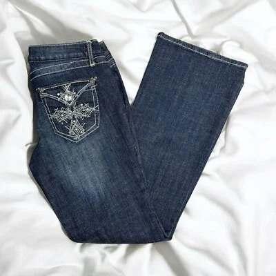 Jeans Y2K Bolsillo Cruzado Acampanado Cyber Grunge Centro Comercial Gótico Bling Desteñido Vaquera Occidental Foto 1 de 4