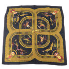 Authentic HERMES Scarf Silk Carre 90 VOITURES PANIERS Black Gold Used F/S