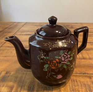 Vintage Made in Japan MG Ceramic Brown Floral Teapot Roses - Picture 1 of 23