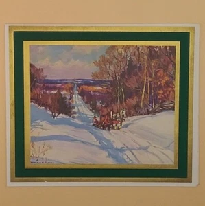 Vintage Christmas Card 2 Horses And Sleigh In Winter By Manly MacDonald - Used#2 - Picture 1 of 3