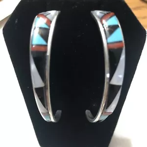 Inlay Türkis Jet Koralle MOP Sterling Ohrringe Zuni Phyllis Lucio Dynamic 3077 - Bild 1 von 10