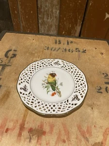 Burg Lindau Wall Plate Fine Porcelain Parrot With Gold Rim Openwork Pattern - Picture 1 of 12