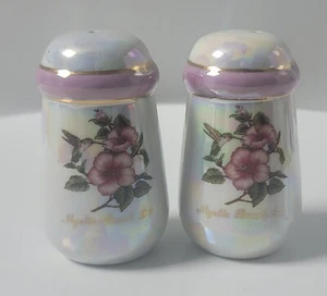 Irredescent Pink Pair Ceramic Salt & Pepper Shakers Deco Shabby Chic Country - Bild 1 von 11