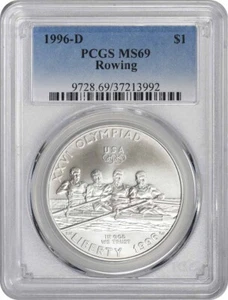 1996-D Rowing Olympic Silver Commemorative Dollar MS69 PCGS Mint State 69 - Picture 1 of 2
