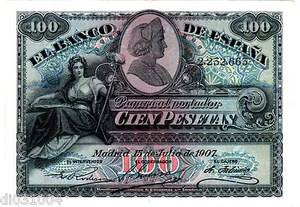 España ESPAÑA ESPAÑA Billete 100 PESETAS 1907 P64 VF ++ / XF - Picture 1 of 2