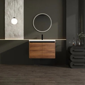 30''Wall-Mounted Bathroom Vanity Cabinet Set w/Resin Countertop Sink,Brown - Picture 1 of 22