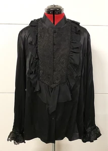 The Look Randolph Duke Bluse Seide schwarz abnehmbare Rüschen Spitze Latz & Bündchen 20W  - Bild 1 von 7