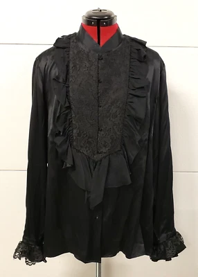 Blusa negra de seda The Look Randolph Duke extraíble con volantes encaje babero y puños 20W  Foto 1 de 4