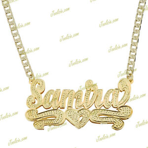 PERSONALIZED 14K GP 3D DOUBLE PLATED SCRIPT NAME PLATE NECKLACE ANY NAME US SELL