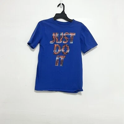 Camiseta de manga corta NIKE Kids JUST DO IT 100 % algodón corte atlético azul talla grande Foto 1 de 4