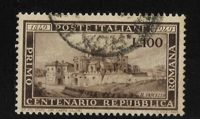 Italy Scott #518 used 1949, 100 lira brown, The Vascello, Rome, light cancel,  - Image 1 of 2