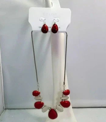 Kohl's Semi Precious Red & Silver Necklace Earring Set NWT - Image 1 of 4