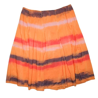 NWT $350 DANA BUCHMAN Orange Stripe sz 6 Pleated Skirt Viscose Silk Linen Blend - Image 1 of 4