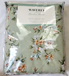 Waverly Carolina Gardens Floral Twin Sheet Set Ruffle Magnolia Sage Cotton Blend - Picture 1 of 10