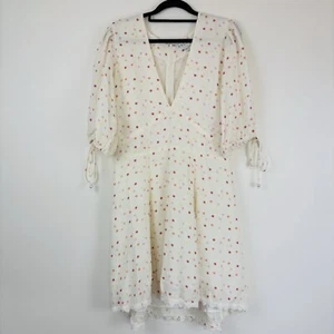 Palm Noosa Dress Size AU 12 US 8 Polka Dot Mini 100% Linen Puff Sleeve Off White - Picture 1 of 9