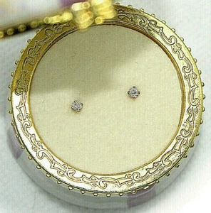 GENUINOS 14K Y/G CHAMPÁN Rd Diamante Pendientes de Tachuela en Estuche Escondido Escondido Nuevo - Imagen 1 de 6