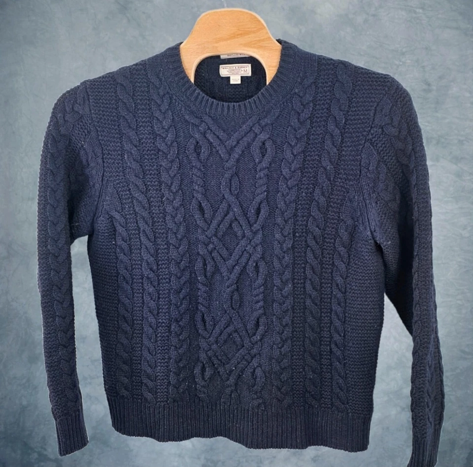 Wallace & Barnes Fisherman Sweater Blue Cable Knit 100% Shetland Wool Oarsman  - Image 1 of 4
