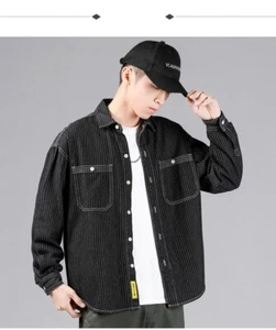 Retro American Style L/S Wabash Striped Japanese Amekaji Workwear Denim Shirt - Picture 1 of 17