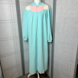 Vanity Fair Zip Up Robe Womens SZ Med Housecoat Teal Velour Vintage 70s - Picture 1 of 6