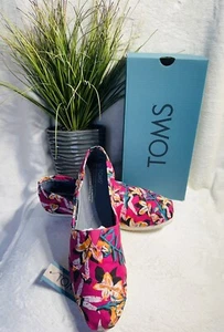 TOMS ALPARGATA Canvas Women’s Shoes, Pink Yellow Hawaiian Flowers Print, 8.5 - Picture 1 of 10