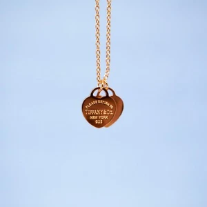 Tiffany & Co. Necklace Rose Gold Tone Double Heart Tag Pendant Gift - 47cm - Picture 1 of 9