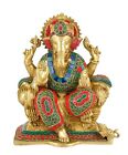 Whitewhale Lord Ganesha Reposant Sur La Statue En Laiton Royal Shofa Idole...