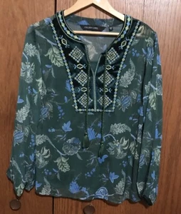 Women’s Colleen Lopez Size Medium Top Shirt Blouse Printed Lined V-Neck Multi - Picture 1 of 5
