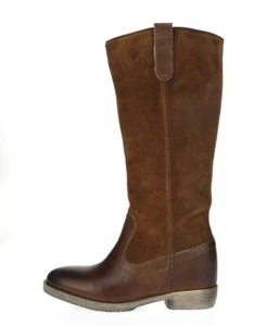 Women's FLY LONDON CATH 228807 Tan Brown leather Suede Tall Boots size 38 M - Picture 1 of 6