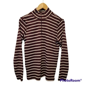 LL Bean Womens French Sailor Stripe 1/4 Zip Mock Neck Stretch Fine Rib Knit Top - Picture 1 of 5