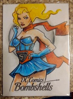 Supergirl DC Comics Bombshells AP SketchCard Illustrator Plinio Pinto Cryptozoic - Image 1 of 2