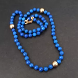 Collana Oro Lapislazzuli 14k Vintage Perline Deliziose Annodate Royal Blue Lazuli Scatola Regalo - Foto 1 di 18