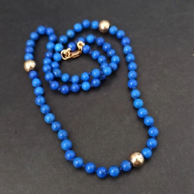 Collar de Lapislázuli Oro 14k De Colección Delicadas Cuentas Anudadas Azul Real Caja de Regalo Foto 1 de 4