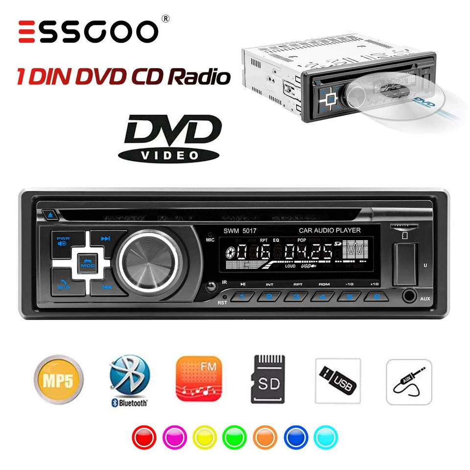 Single DIN Autoradio DVD CD Radio Bluetooth Freisprech SD/USB/AUX/FM MP3 Player - Bild 1 von 4