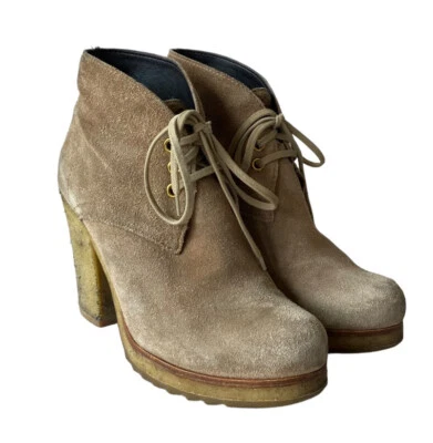 PRADA Linea Rossa Beige Suede Lace Up Ankle Boots, Size 35.5 - Image 1 of 4