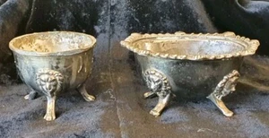 Vintage Raimond Silverplate Salt Cellars Lion Head Footed - Picture 1 of 5