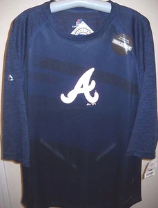 ATLANTA BRAVES UNISEX ADULT LARGE ( L ) 3/4-SLEEVE 2-TONE BLUE T-SHIRT W/ LOGO A - Picture 1 of 7