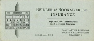 Beidler Bookmyer Insurance Manhattan Building 4th & Walnut Dec 1955 Ink Blotter - Picture 1 of 2
