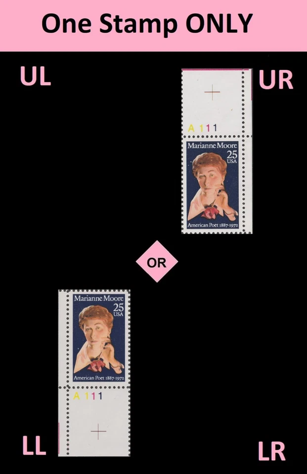 US 2449 Marianne Moore 25c plate single MNH 1990 - Image 1 of 1