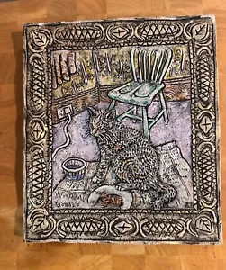 Piastrella artistica da parete in gesso design gatto fatta a mano - Foto 1 di 2