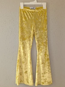 Liberty Lark Girls Velvet Gold Mustard Yellow Bell Bottom Stretch Pants - Picture 1 of 16