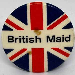 British Maid Vintage Pin Badge Possible Food Advertising? Union Jack UK Flag - Picture 1 of 2