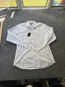 Jared Lang Shirt Mens XL White Blue Polka Dot Jacquard Long Sleeve Button Down - Picture 1 of 11