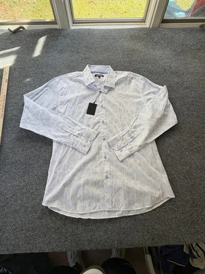 Jared Lang Shirt Mens XL White Blue Polka Dot Jacquard Long Sleeve Button Down - Image 1 of 4