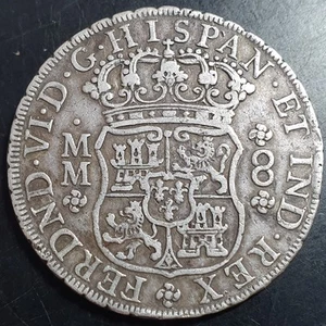 Mexico Spanish Colonial 8 Reales Two Pillar Ferdin Ferdinand VI 1756 Mo MM - Picture 1 of 6